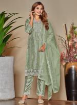 Organza Green Eid Wear Embroidery Work Pakistani Suit